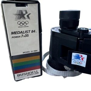 LA Olympics 1984 Souvenir Bushnell Medalist 84 7x35 Binoculars w/Lens Caps EUC